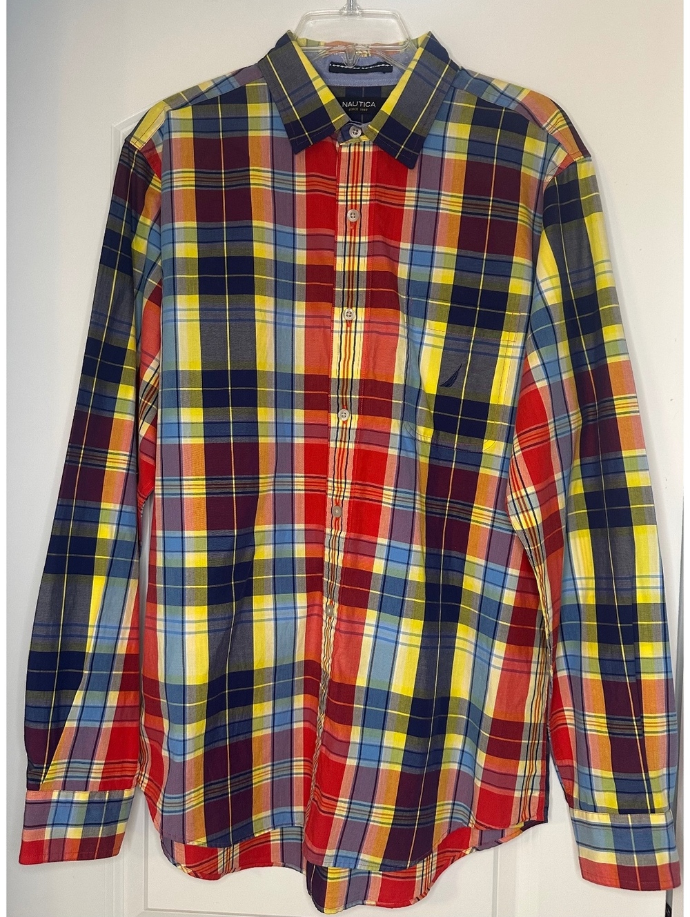 Nautica Men's Medium Plaid Button-Down Shirt - Multi-Color Cotton A Bit Trimmer